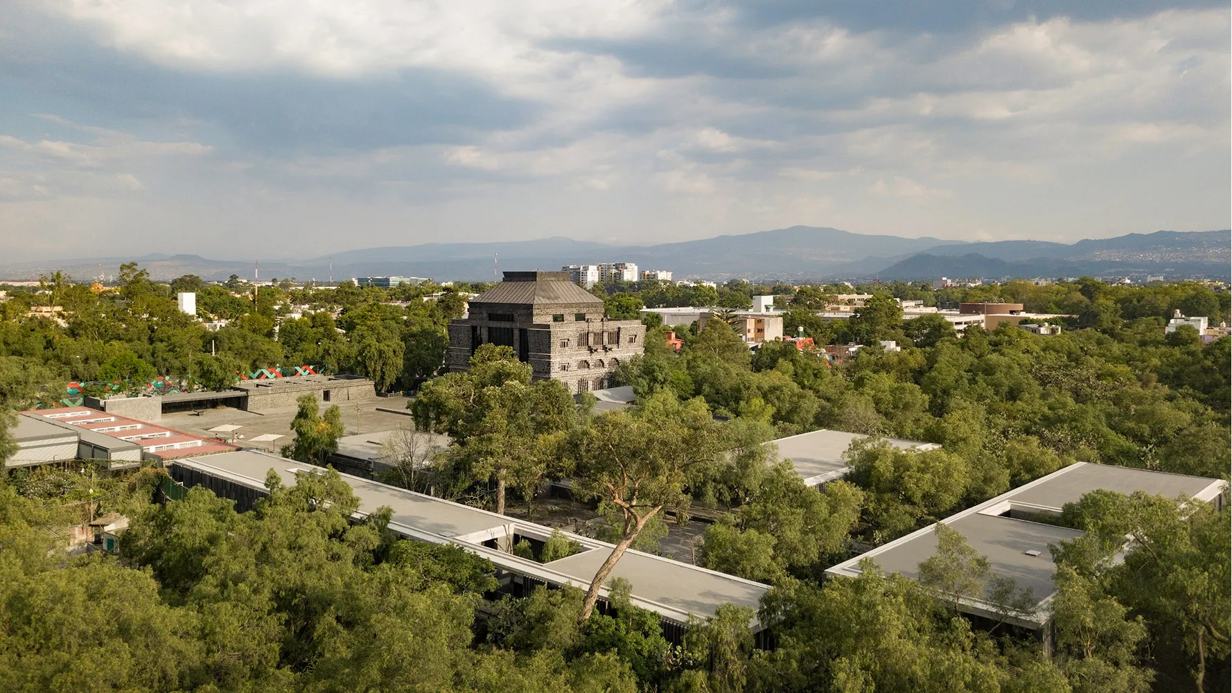 aerial view of museum compound in mexico city.