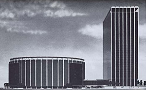 In the September 1968 issue of Architectural Record, a rendering showed Madison Square Garden and Two Penn Plaza, which now sit atop Penn Station.