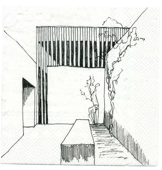 2019 Cocktail Napkin Sketch Contest: Runner-Up, Non-Registered Architect