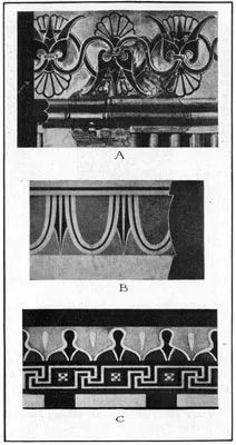 A–Olympia Frieze. B–Propylaeum. C–Olympia molding