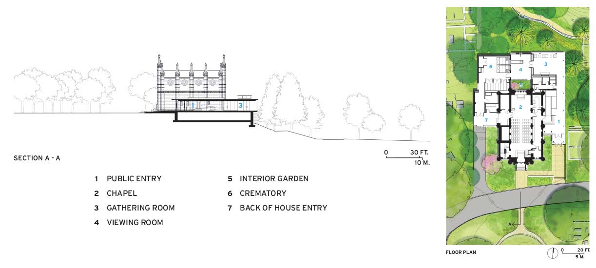 Bigelow Chapel's site plan and elevation.