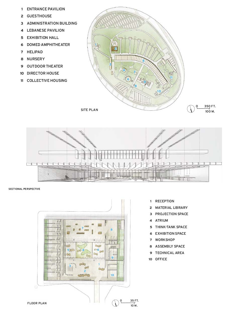 The Lebanon Pavilion's plans and section.