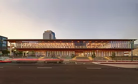 The entrance for the north facade of the Billie Jean King Main Library.