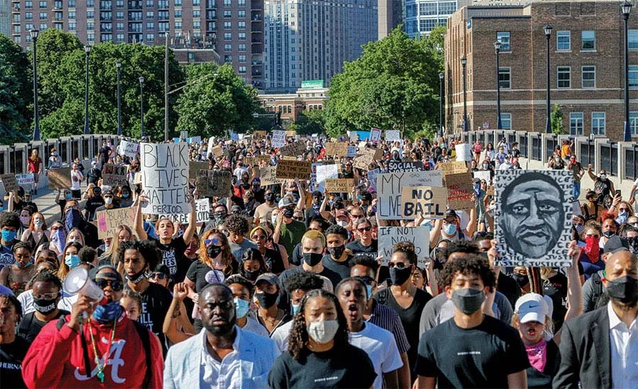 On June 5, thousands of protesters marched from downtown Minneapolis to the site of George Floyd's arrest.