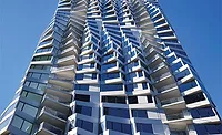 Studio Gang’s twisting new 39-story Mira residential tower.