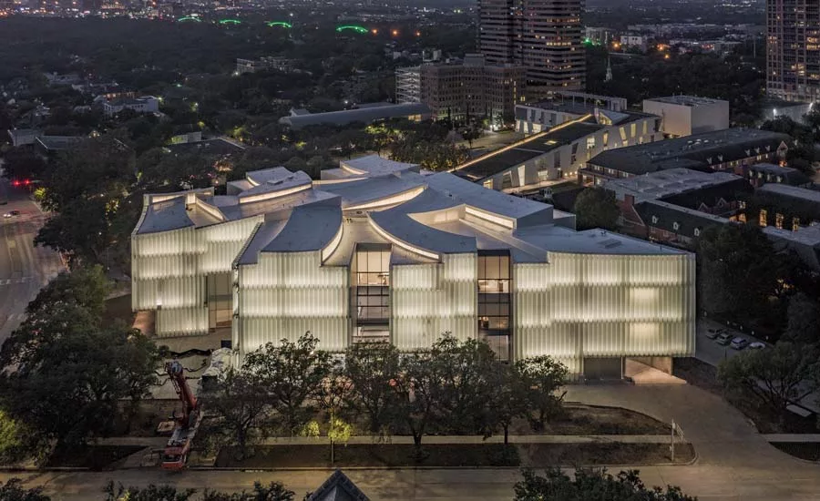 The Nancy and Rich Kinder Building at the Museum of Fine Arts, Houston, from above.