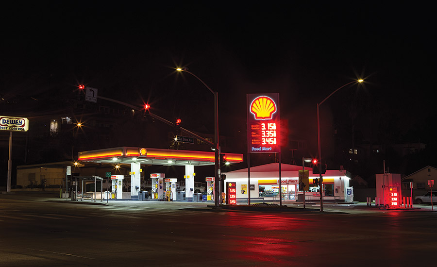 A standard corner gas station in Los Angeles.