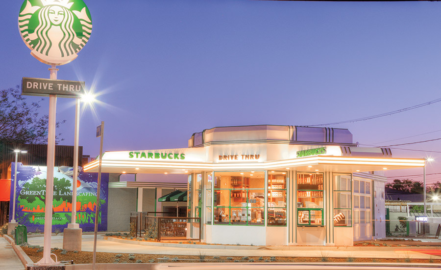 A 1935 Streamline Moderne station in Hollywood, California, now a Starbucks.