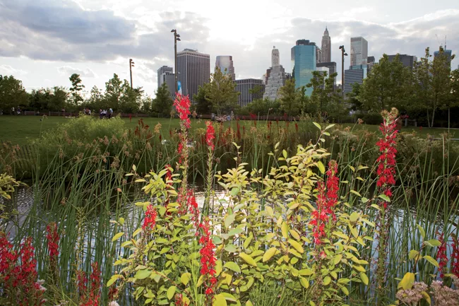 Designed by Michael van Valkenburgh Associates, Brooklyn Bridge Park's 85 acres will eventually span the East River waterfront near the Brooklyn Bridge. A 'stairway to nowhere' is a great spot for tak
