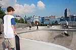 This 15,000-square-foot skatepark in Chelsea was designed and built by California Skateparks/Site Design Group. Constructed on a pile-supported marine platform, the designers used structural foam to c