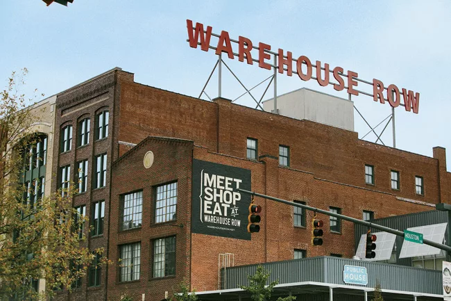 A recent downtown revival project turned a group of 19th-century railroad warehouses into retail, restaurant, and office spaces.