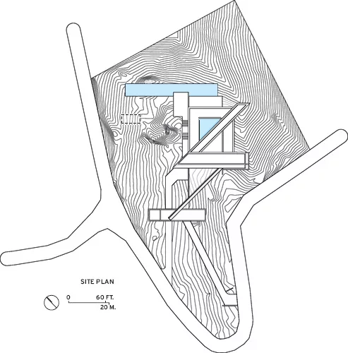 The house's Z-shaped plan helps negotiate the transition from public to private zones, with visitors arriving and spending most of their time on the top two floors and the clients being able t