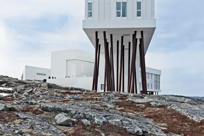 Like many local houses, the Fogo Island Inn sits on piles (“shores,” in local parlance) to reduce its impact on the land.