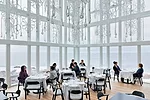 Triple-glazed, argon-filled windows and heavy insulation keep the dining room and other interior spaces comfortable in the 40,000-square-foot inn. 