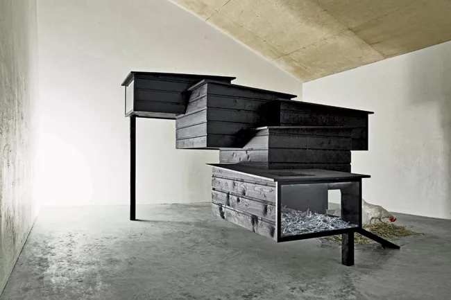 The Breed Retreat, by Amsterdam-based furniture designer Frederik Roijé, is a bold experiment in luxury condolike living for urban birds. Responding to the natural “pecking order”