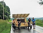 Rolling Pig Pen is the creation of Studio North, a six-day design-build program held on a farm in Norwich, Vermont, and led by Boston architects Moskow Linn. Made of standard pine framing stoc