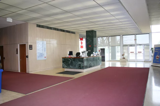An employee entrance before renovation.