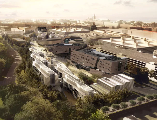 Bird’s eye rendering of the campus.