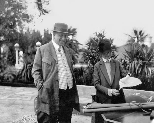 William Randolph Hearst confers with Morgan during construction of the Hearst Castle in San Simeon in 1926. According to biographer Sara Boutelle, Morgan made 558 trips to the site between 1919 and 19