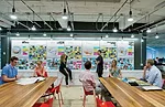 On the seventh floor of its New York offices, Gensler has created numerous places for its staff to experiment with design ideas to propose to clients. In the pinup area, long tables with stackable cha