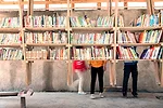 Bookshelves inside the library.