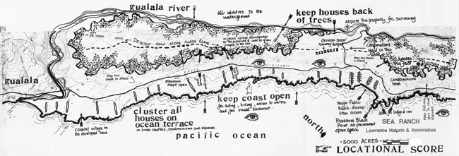 A Halprin drawing&mdash;which he termed a &ldquo;Locational Score&rdquo;&mdash; expresses the fundamental principles of the community.