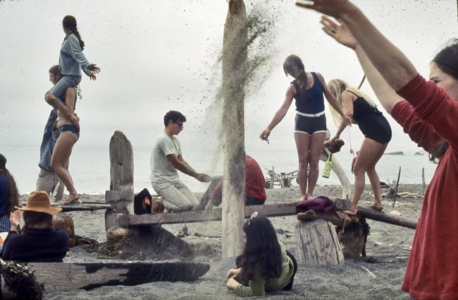 Driftwood Village, the dance and sculpture workshop on the beach at the Sea Ranch, on July 6, 1968.