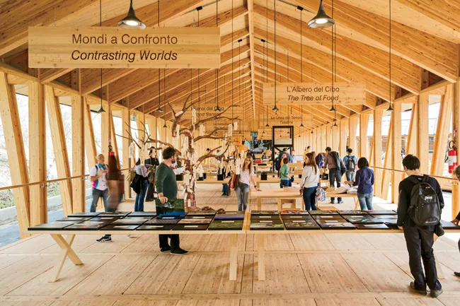 Though Jacques Herzog resigned from the Expo planning team, he agreed to design a pavilion for his friend Carlo Petrini, the founder of the Slow Food movement. On opening day, a dozen people milled ar