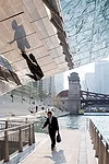 Designed and built by Sasaki Associates, Ross Barney Architects, and Alfred Benesch engineers, the Riverwalk will stretch 1-1/4 miles to Lake Michigan upon completion.