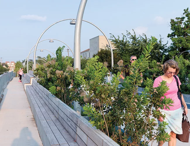 A local oasis, this 2.7-mile trail lifts commuters, cyclists, and joggers above urban congestion, offering a practical, landscaped route for running errands and getting around.
