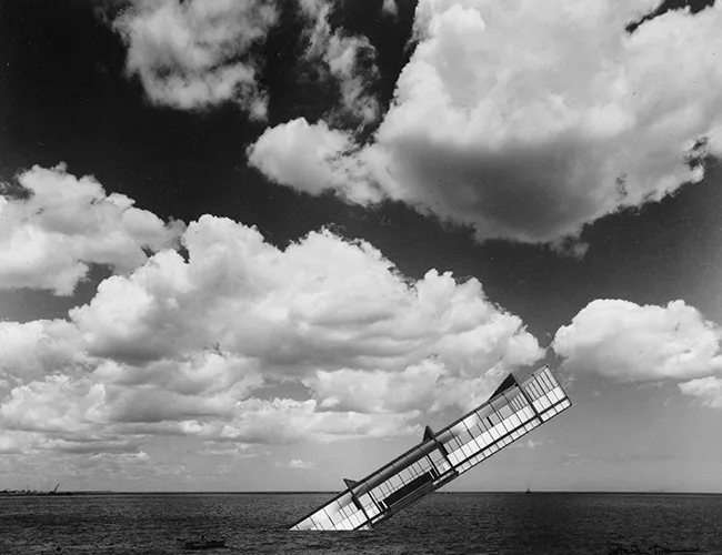In 1978, Tigerman created his iconic collage showing Mies's Crown Hall sinking like the Titanic into Lake Michigan.