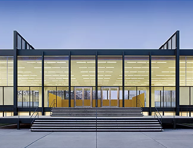 Crown Hall, with two of its four plate girders visible.