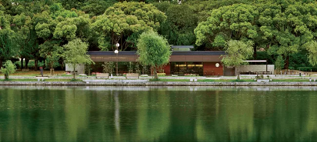 Designed by Starbucks's in-house architects, the elegant store in Ohori Park'a prized sanctuary in Fukuoka City'is meant to meld into the natural environment.
