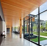 Transparent yet connected breakout and public spaces are filled with daylight and catalyze the client's objectives for the spontaneous exchange of ideas among students, faculty, and leaders.