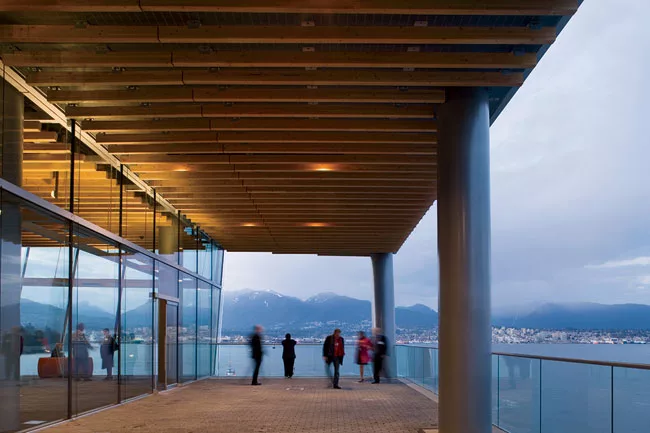 The LEED Platinum building folds seamlessly into the landscape with a 6-acre living roof that functions as a grassland ecosystem. It also extends the city’s downtown core with vibrant public spa