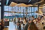 The restaurant has a view of the Institute of Contemporary Art, Boston.