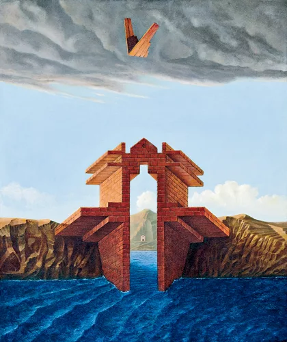 Massimo Scolari’s fantastical compositions, like the oil painting Gate for a Maritime City, are remarkable for their almost-obsessive detail, not because they depict buildable form.