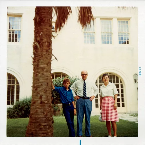 Rob Rogers strikes a cool pose with his architect parents during a visit to the University of Texas School of Architecture in June 1973.