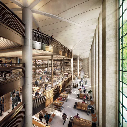 Controversy over the New York Public Library's main branch at 42nd Street continues with Foster + Partners' scheme to replace seven stories of stacks with a circulating library.