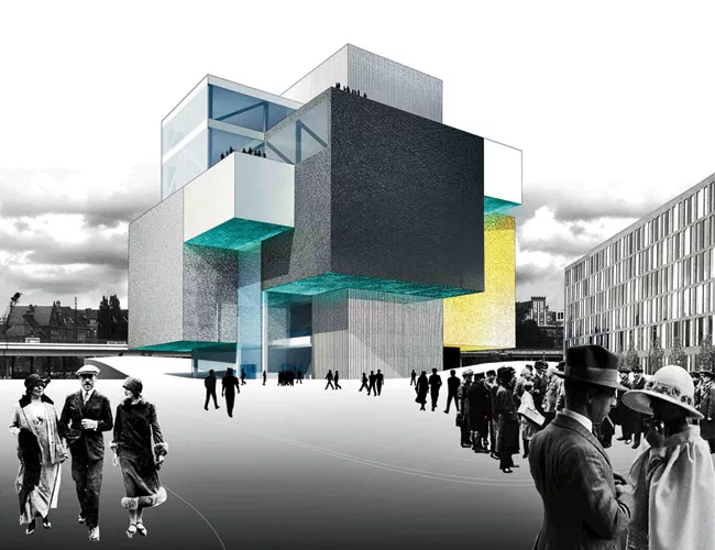 With Project Architect Company’s photomontage for its entry to the Haus der Zukunft competition in 2012, the architects wanted to impart a sense of historic Berlin to their scheme. They inserted