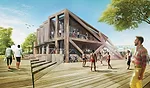 When HWKN proposed the Fire Island Pines Pavilion in 2012, the firm wanted to reflect the “young, chic, beach-y vibe” of the legendary gay resort. The bearded man in the foreground (at