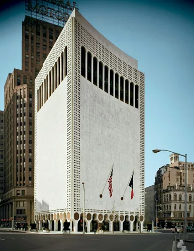 Preservationists failed to save the crumbling neo-Venetian marble facade of New York’s 2 Columbus Circle (pictured in 1964), designed originally as the Huntington Hartford museum by Edward Durel