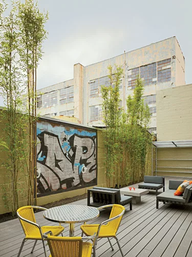 To compensate for small apartment size, 38 Harriet Street includes ample communal space, such as this patio.