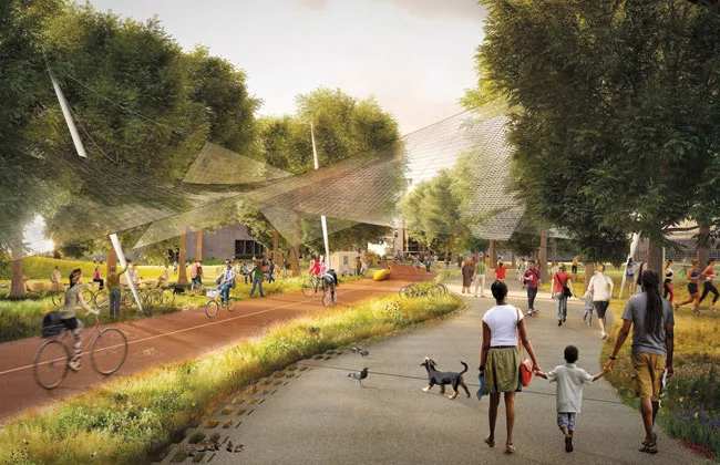 The proposed plans included gardens and a 'green loop' of bike paths and walkways to link various Google sites in Mountain View with each other.