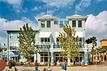 The heart of the development, Celebration Village features buildings by Philip Johnson, César Pelli, Michael Graves, and Robert Venturi and Denise Scott Brown.