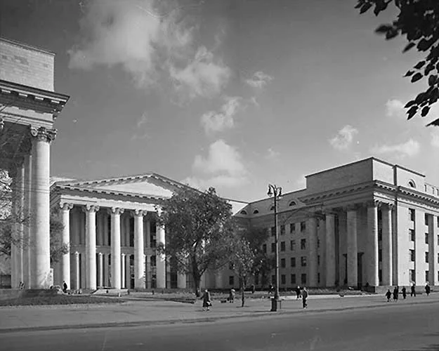 Chernyshev designed the Moscow Automobile and Roadways Institute in a neoclassical style that went out of favor in the 1950s.