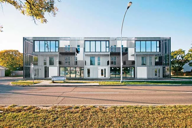 The firm designed 10 expansive condominiums for a young Winnipeg developer who wanted a project with a loftlike feel. Each apartment consists of three open-plan spaces set on separate levels. The firm