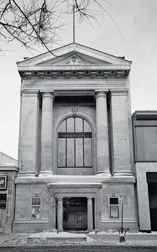 The firm's unrealized plan to adapt an early-20th-century bank building in downtown Winnipeg to accommodate offices and a restaurant took advantage of the structure's narrow footprint and high ceiling