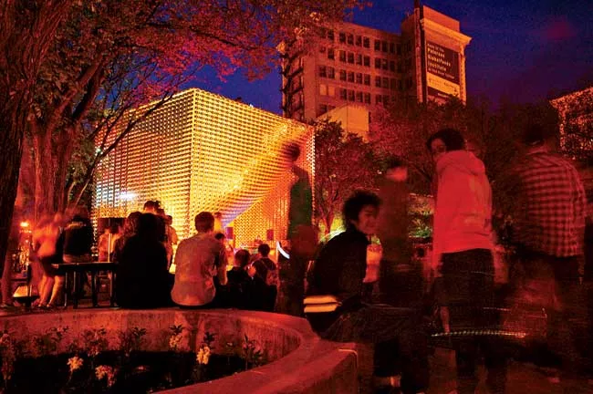 Located in Winnipeg's Old Market Square, the OMS Stage is an open-air performance space in a public plaza designed by landscape firm Scatliff+Miller+Murray. In the city's frequently freezing climate,