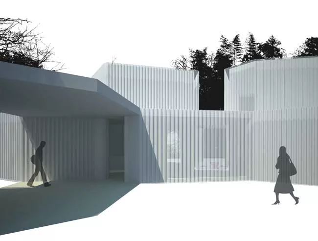 With this hotel in the middle of a wetland park, Atelier Deshaus wanted to minimize the project's impact on the site. So the firm developed a plan that evokes a cluster of cells or a group of bubbles.